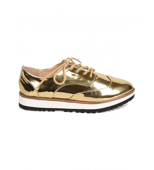 Fd75 Women Metallic Leatherette Lace Up Spectator Loafer Gold C612lvf5rwp 2558