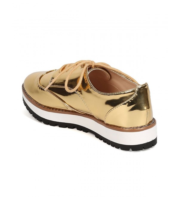 Fd75 Women Metallic Leatherette Lace Up Spectator Loafer Gold C612lvf5rwp 0376