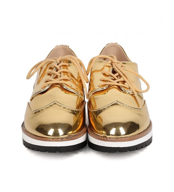 Fd75 Women Metallic Leatherette Lace Up Spectator Loafer Gold C612lvf5rwp 9818