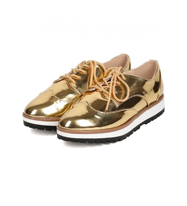 Fd75 Women Metallic Leatherette Lace Up Spectator Loafer Gold C612lvf5rwp 9572