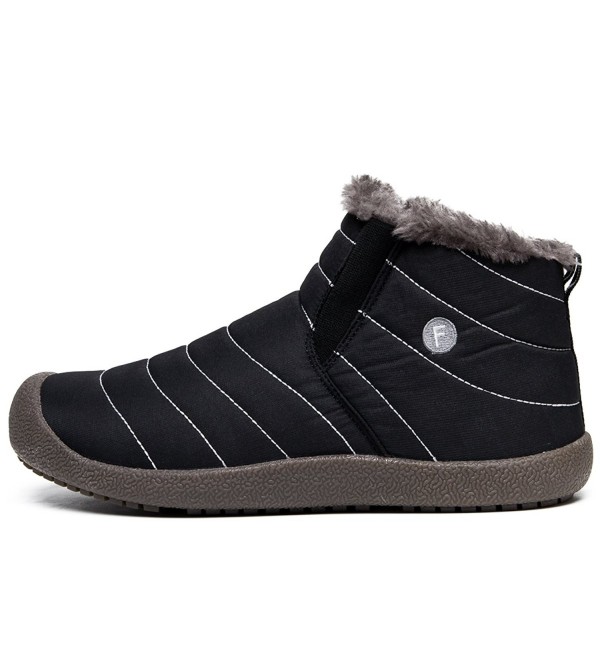 Men's Fully Fur Lined Waterproof Snow Boots Winter Slippers - Black2 ...