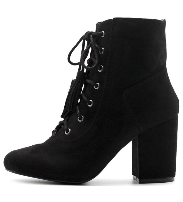 Women's Shoe Faux Suede Tessle Lace Up Stacked High Heel Ankle Boots ...