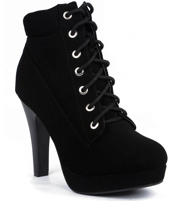 Polish Military Lace Up Platform Chunky High Heel Ankle Booties - Black ...