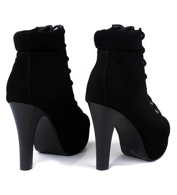 Polish Military Lace Up Platform Chunky High Heel Ankle Booties - Black ...