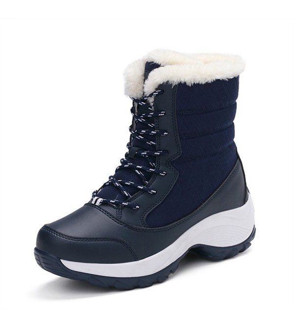 Women Winter Warm Outdoor Waterproof Lace Up Snow Boots - Blue ...