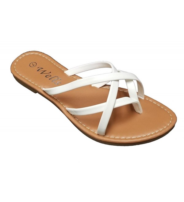 Elegant Women's Fashion Strappy Flip Flop Flat Sandals - White ...