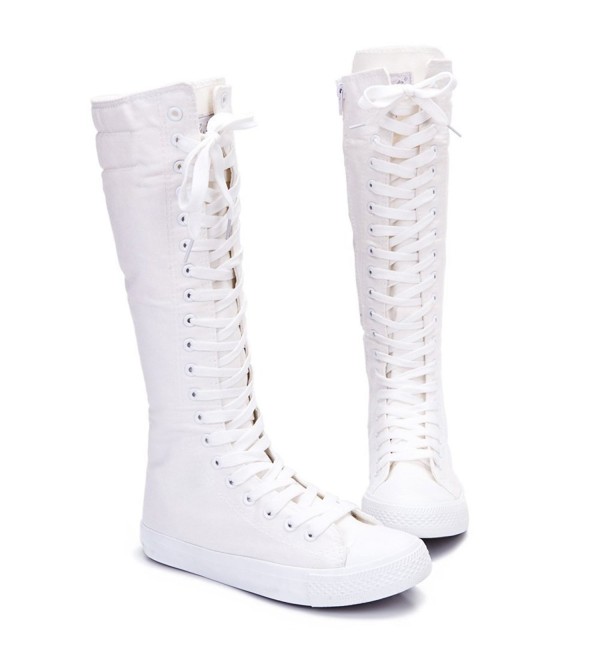 Women's Knee High Lace-Up Canvas Zip Dance Cheerleading Shoes Boots ...