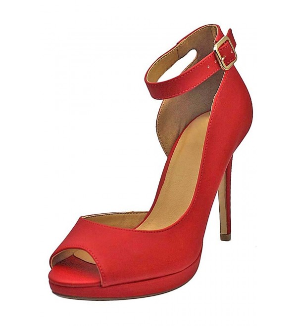 red closed toe heels with ankle strap