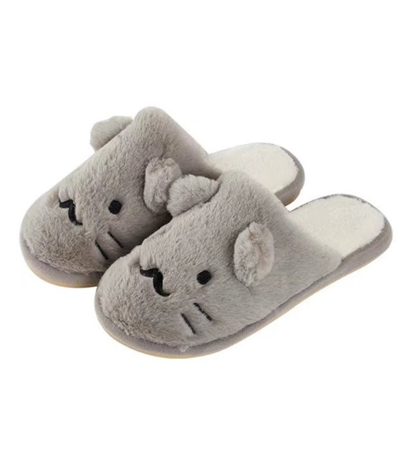 Winter Cat Slippers For Women Animal Plush Indoor Shoes - Grey ...