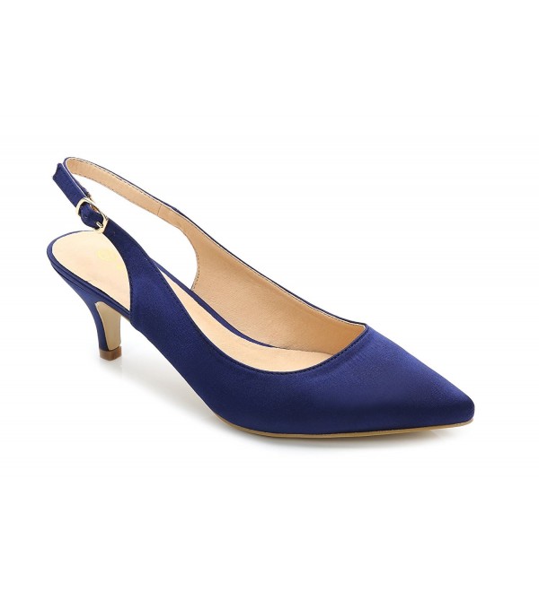 Womens Shoes Slingback Kitten Heels Dress Pumps - Blue - CE17AZHGCO2