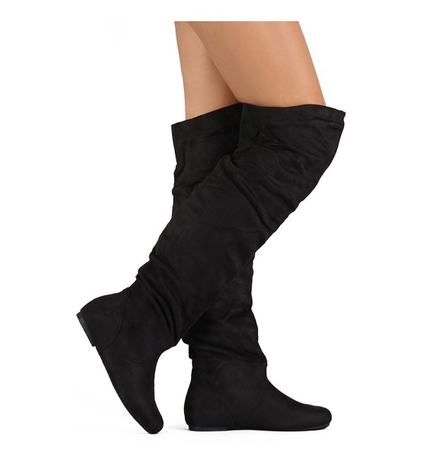 black suede over the knee flat boots