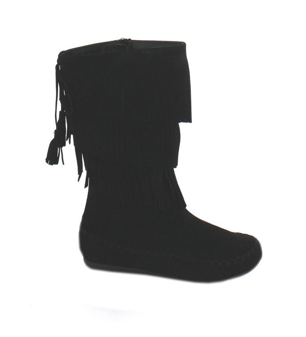 Candice-16K Girl's 3 Layer Fringe Moccasin Boots - Black - CV1246M8623