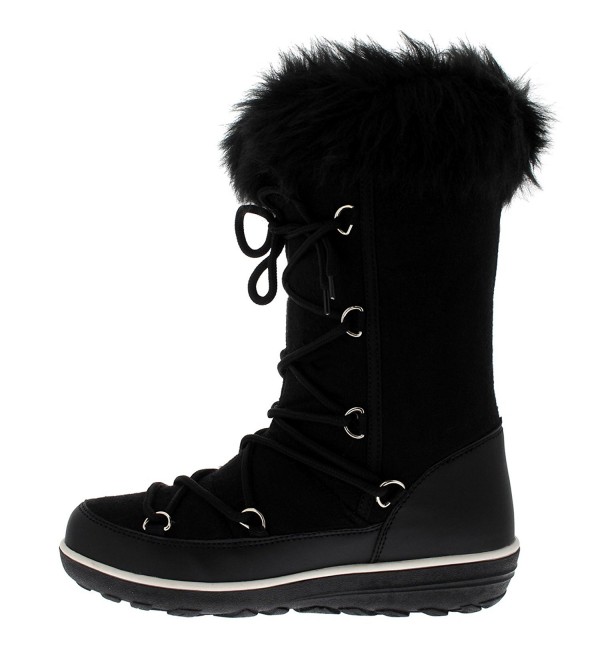 Womens Rain Thermal Warm Snow Winter Knee High Waterproof Boots - Black 