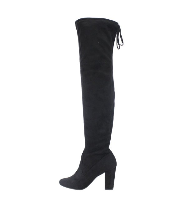 Women's Faux Suede Back Tie Over the Knee Chunky High Heel Dress Boot ...