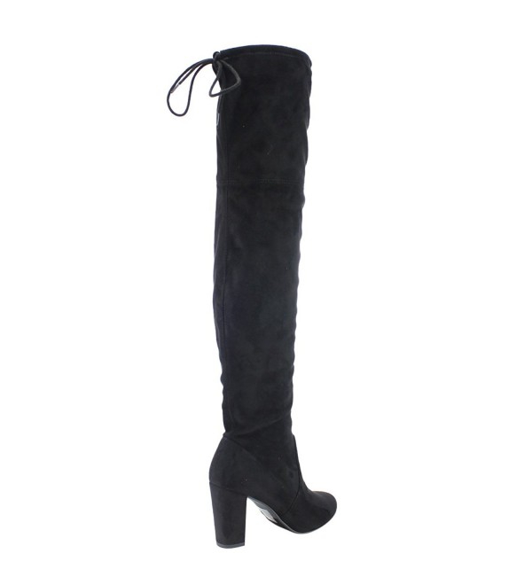 Women's Faux Suede Back Tie Over the Knee Chunky High Heel Dress Boot ...