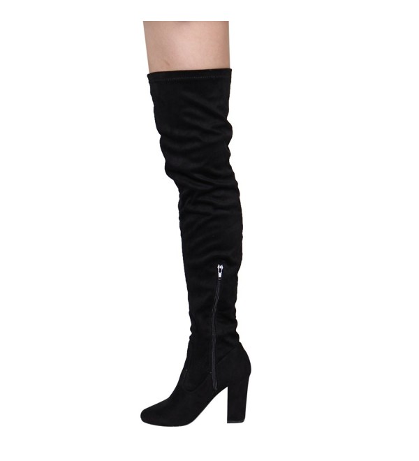 AE69 Women's Inside Zipper Wrapped Block Heel Over Knee High Boots ...