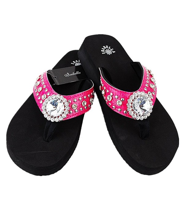 Western Rhinestone Bling Concho Flip Flops in 5 Colors S061 - Hot Pink ...