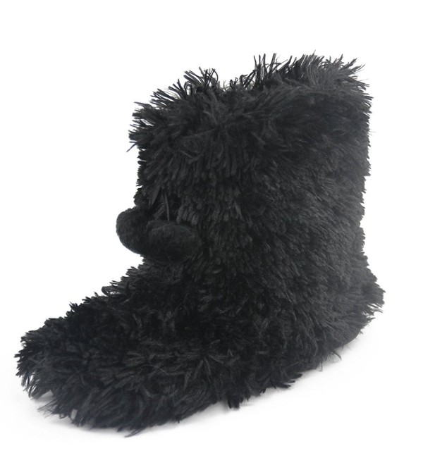 black fluffy slipper boots