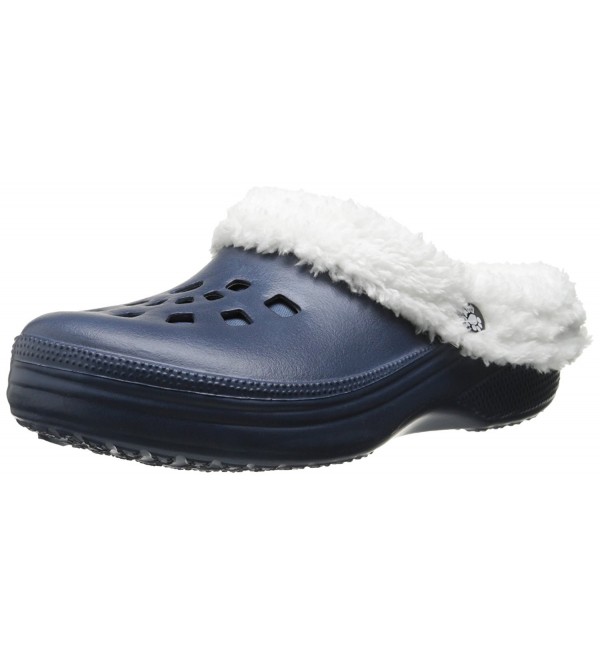 Women's Fleece Indoor Outdoor Fluffy Clogs Slippers - Navy/White ...