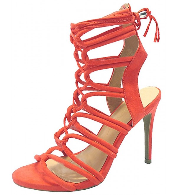 Women's Savvy 09 Gladiator Strappy Lace Up Tie High Heel - Hot Coral ...