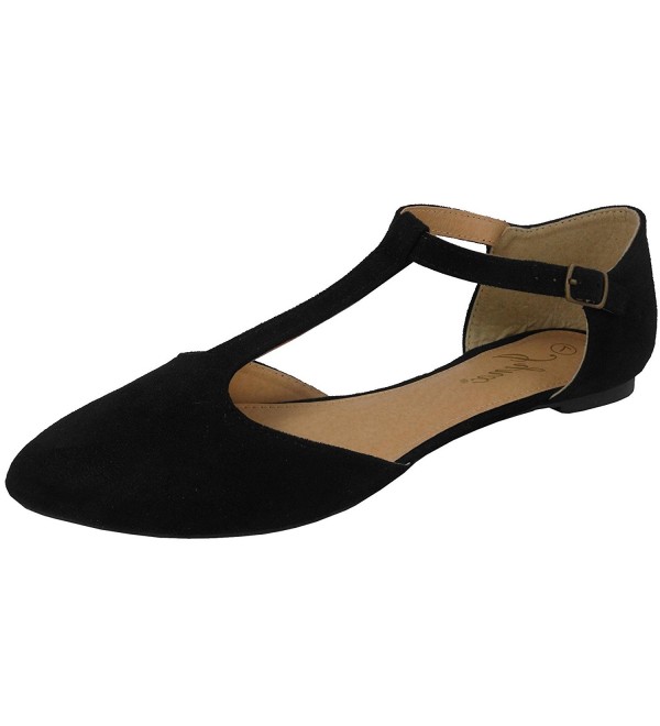 Women's Mary Jane T-Strap Pointed Toe Ballet Flat - Black - CB17AAU5A35