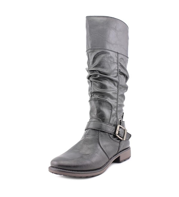 Women's Round Toe Low Chunky Heel Buckle Strap Boots - Black - CV1868D2X4U
