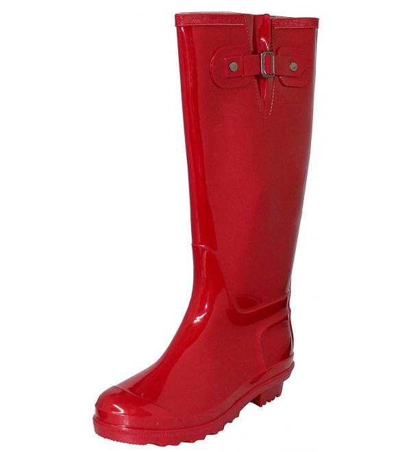 Women's Rubber Waterproof Rain Boots- 15 1/2 Inches - Red - CC12O1FQ2BR