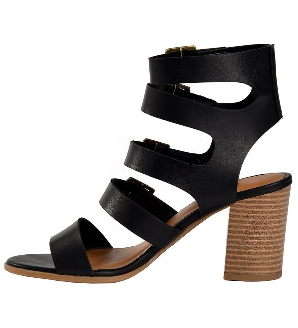 Women's Tiki Lace Up Open Toe Stacked High Heel Sandals - Black ...