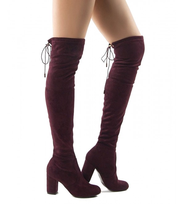 Women's Sexy Stretch Block Mid Heel Thigh High Over The Knee Boots ...