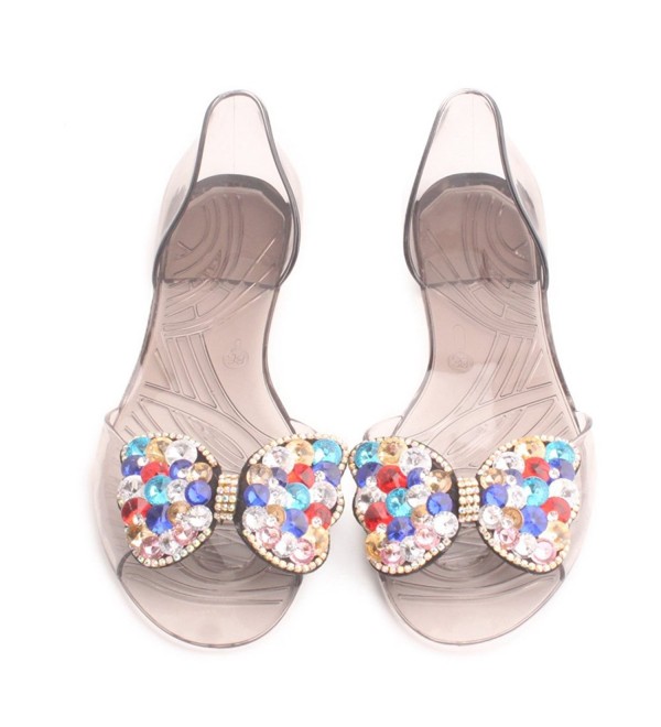 Women Summer Transparent Soft Jelly Sandals Flat Crystal Bow Peep Toe ...