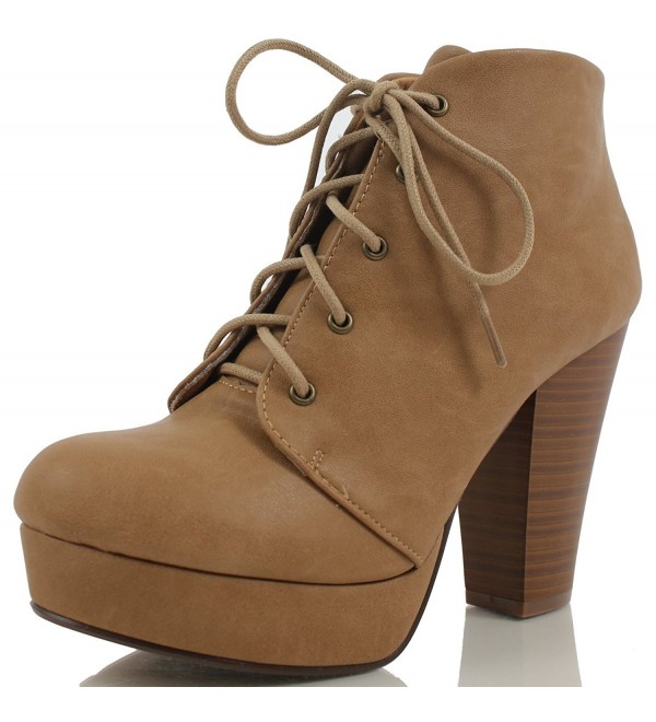 Women's Agenda Ankle Lace Up Platform Chunky Heel Ankle Bootie- Camel ...