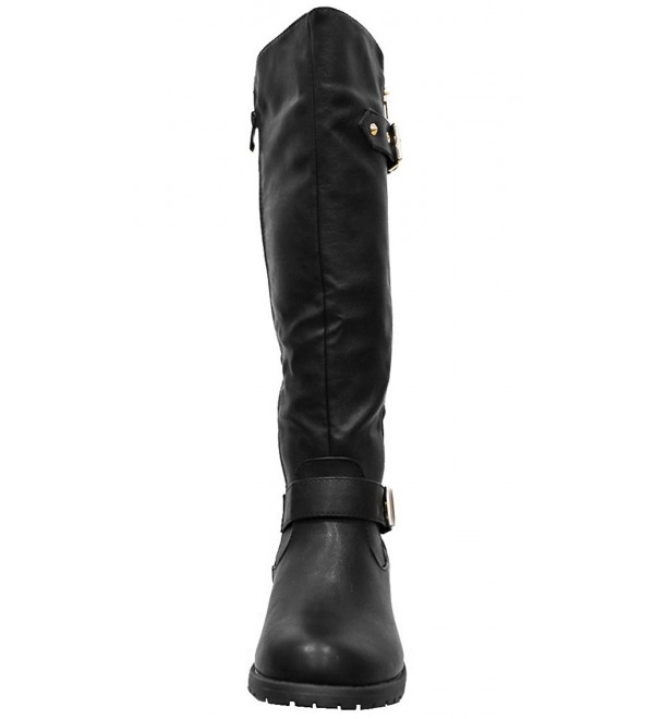 Women's Quilted Side Zip Knee High Flat Riding Boots - Black - CV1857OGGYE