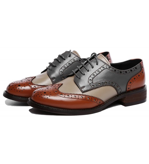 Women's Perforated Lace-up Wingtip Leather Flat Oxfords Vintage Oxford ...