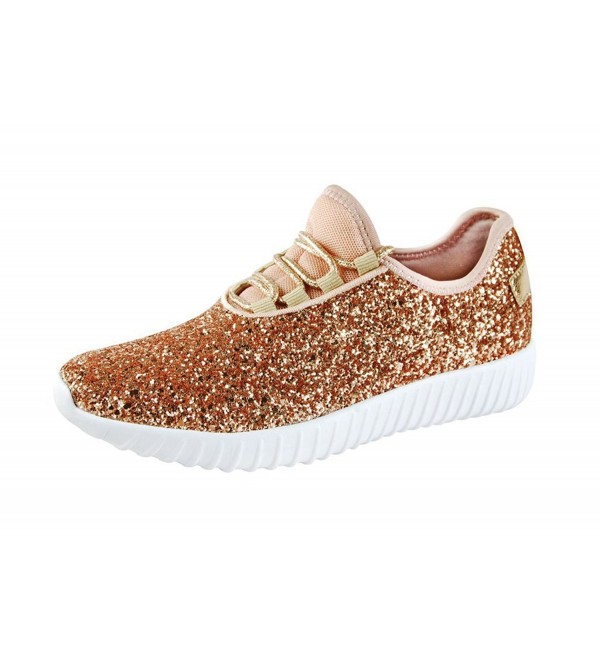 Women Fashion Jogger Sneaker - Lightweight Glitter Quilted Lace Up ...