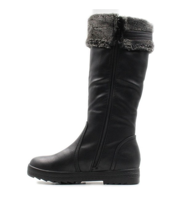 Women's Knee High Zipper Up Winter Boots With Fur Lined Collar and ...