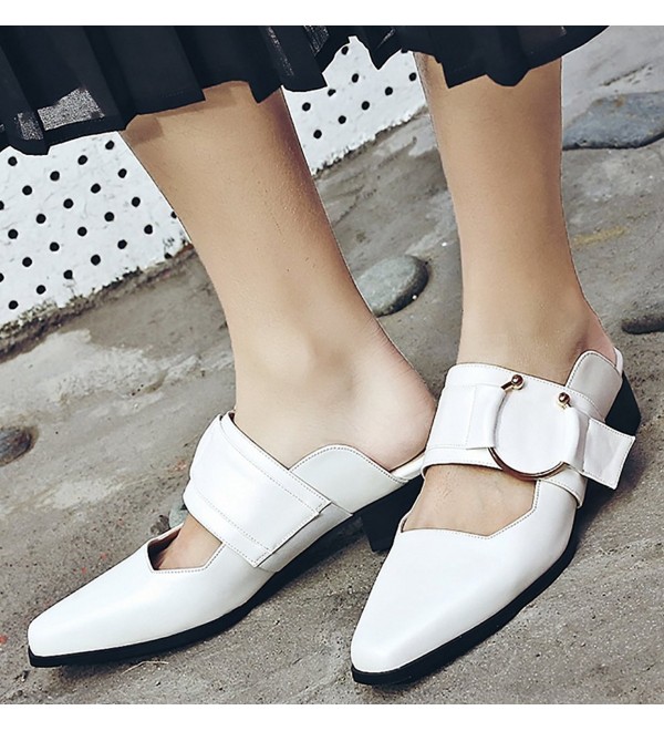 Womens Camirror Closed-Toe 3CM Block Heel Slip-on Mule Shoes - White ...