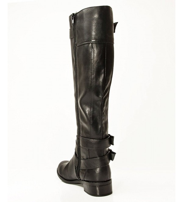 Soda Women's Faux Leather Buckle Knee High Riding Boot - Black ...