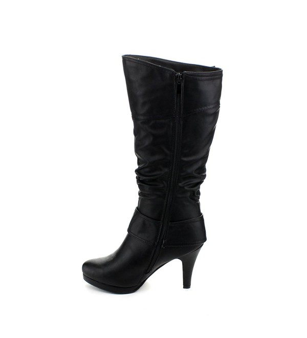 Womens Page-22 Knee High Round Toe Buckle Slouched Low Heel Boots ...
