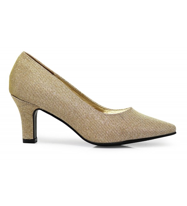 cambria03 Women's Wide Width Glitter Pointy Toe Low Heeled Pointy Pumps ...