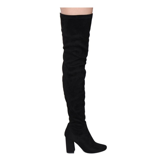 Women's Thigh High Boots Stretchy Snug Fit Chunky Block Heel Over The ...