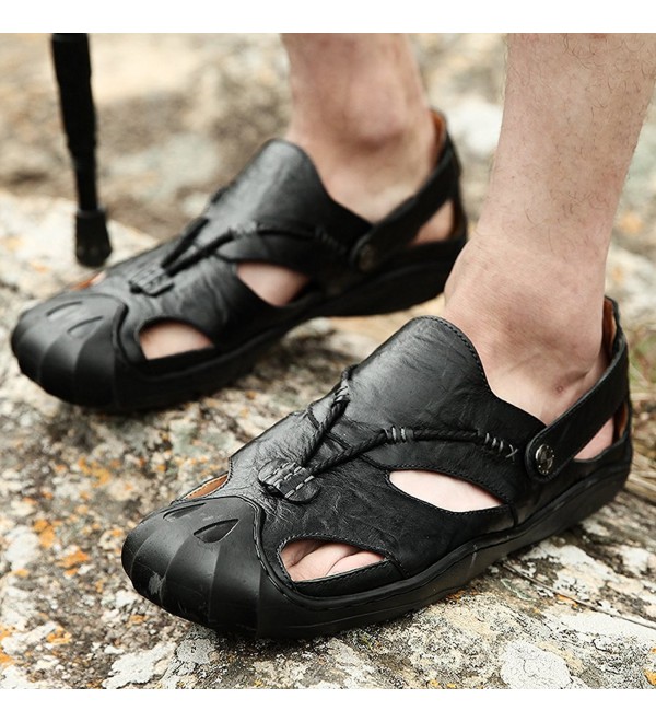 Men Leather Sports Sandals Summer Outdoor Closed Toe Breathable Walking ...