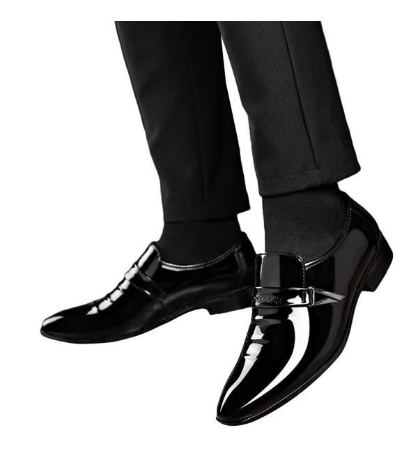 Men's Pointed-Toe Tuxedo Dress Shoes Casual Slip-On Loafer - Black ...