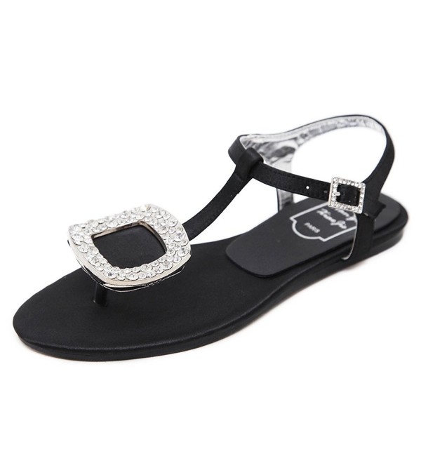 Women Summer Flat Sandals Shoes Rhinestone Ankle Strap Flip-Flops ...