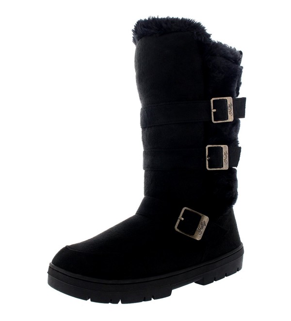 Womens Waterproof Winter Long Shoe Snow Mid Calf Triple Buckle Boots ...
